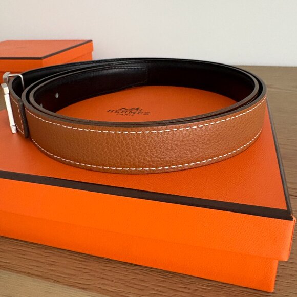 Hermes Mini Constance Etoupe and Black Reversible Silver Belt Sz 100 Never Used - Picture 6 of 12